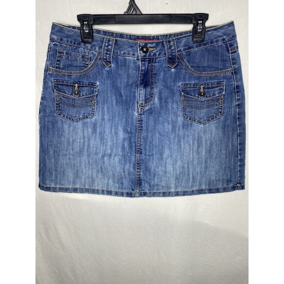 Vintage FADED GLORY Skort Denim Jean Med Wash Button Pockets 80s Womens 10 Blue - Picture 1 of 9